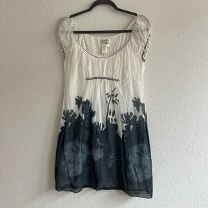 Max Studio MSSP Dress White‎ Black Large Silk Cotton Blend Cottagecore Feminine